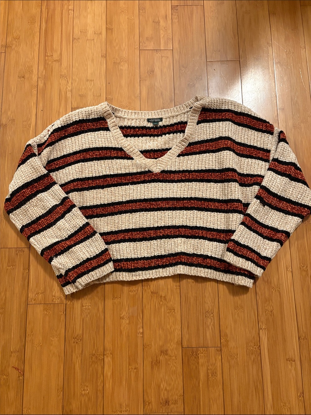 wild fable Striped V-Neck Sweaterp in Cream, Rust, and Black